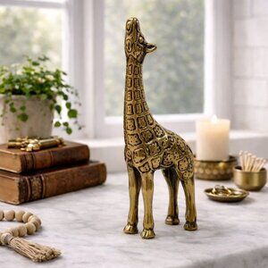 Brass Giraffe Figurine 5" Tall Vintage Safari Style Elegant Decorative Statue